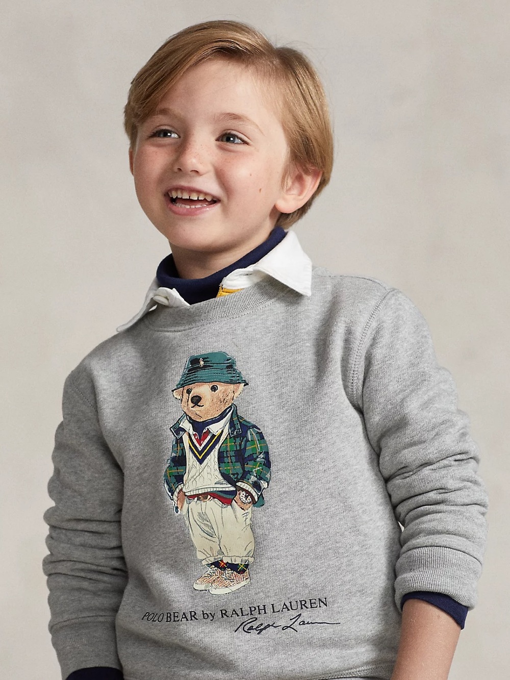 POLO RALPH LAUREN | Kids Gray Polo Bear Sweatshirt with Green Jacket